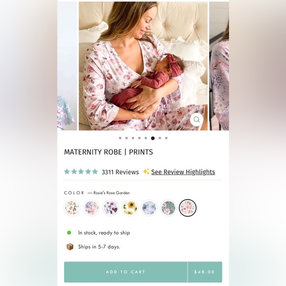 Caden Lane Maternity Robe Rosie’s Rose Garden Print Matching Baby Headband - Picture 3 of 4